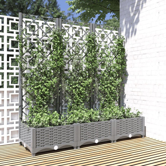 Logeirevo Plastic Garden Planter with Trellis, Outdoor Raised Garden Bed Free-Standing Trellis Planter Box for Vine Climbing Plants Flowers, Light Gray 47.2"x15.7"x47.8" PP,-1745