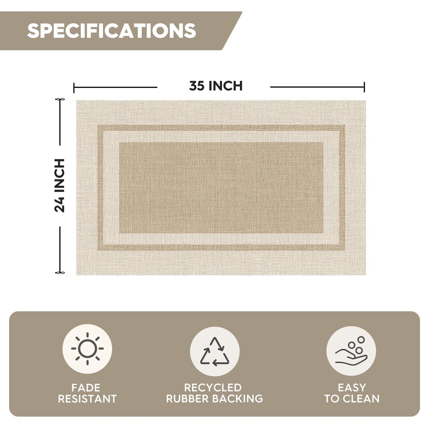 Artoid Mode Beige Absorbent Rectangle Non-Skid Doormat, Home Mats Non Slip Washable Natural Rubber Back Door Mat Floor Mat for 17x29 Inch