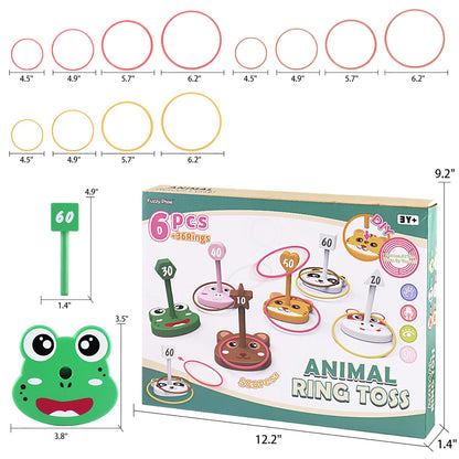 Animal Ring Toss Game Toy Set for Kids, 6 Targets Stands & 36 Rings Combo, Indoor Outdoor Party Yard Family Adults Activity, Birthday Present for Toddlers Boys Girls Child Ages 3+