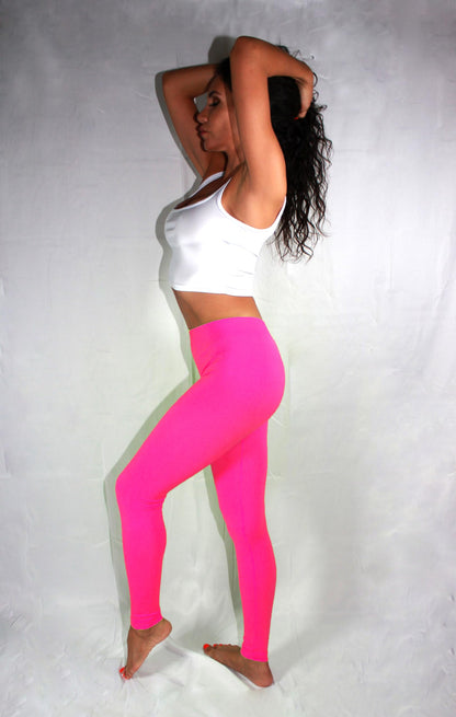 High Waisted Leggings for Women - Stretchy Seamless Full Length Pants - Neon 80s Colored Costume One Size