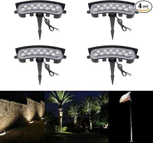 Low Voltage Flood Lights, 9W Bright LED Uplighting Outdoor, Wired Spot Lights Outdoor, 12V Low Voltage Floodlights for Tree Wall House, Aluminum, 3000K, Unique Design, Black, Pack of 4