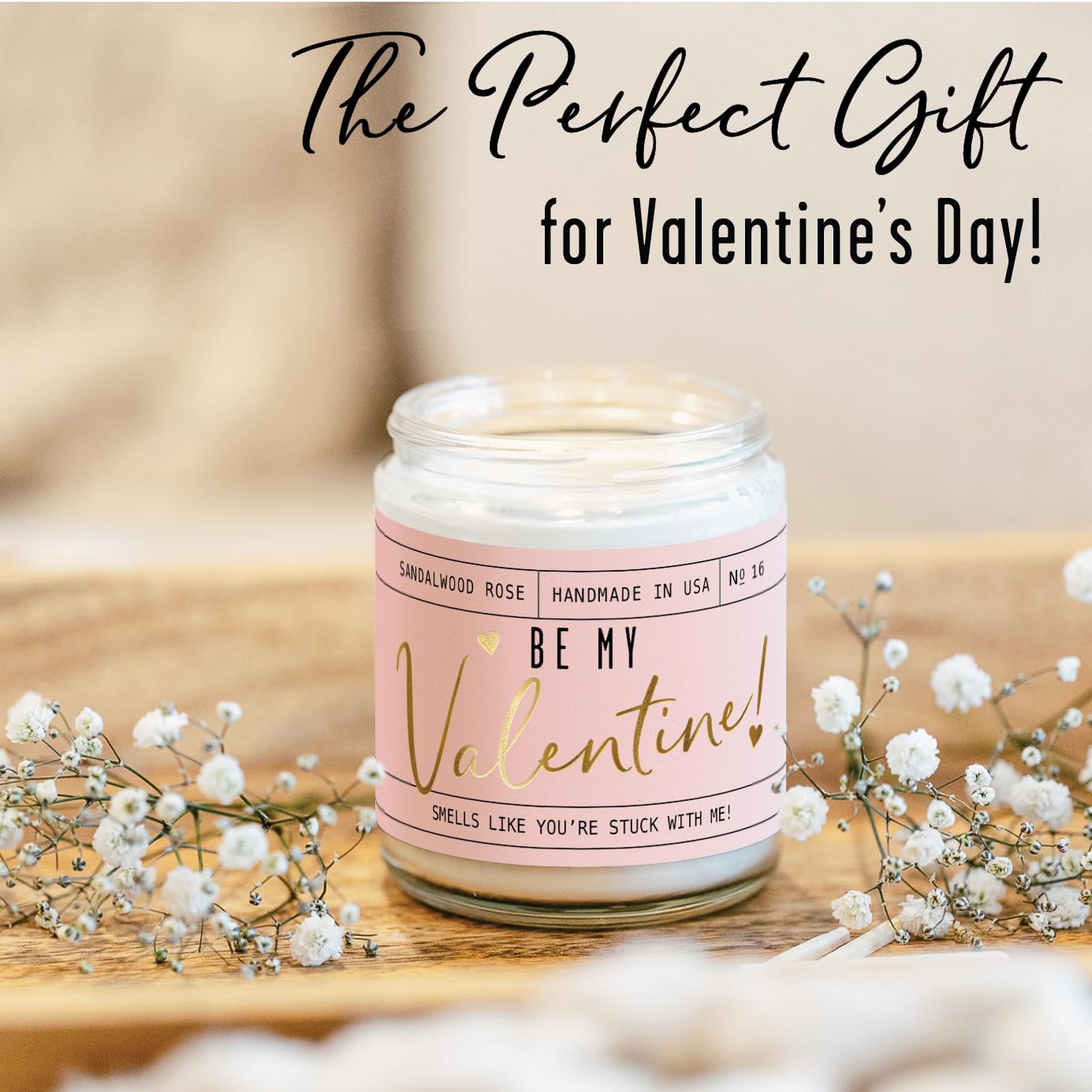 Valentines Day Gifts for Her, Valentine Candles, Valentines Gift for Girlfriend -Will You Be My Valentine Candle, w/Sandalwood & Red Roses I Valentines Gifts for Wife I 9oz, 50Hr Burn, USA Made