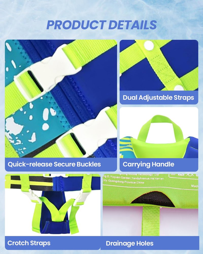 Gogokids Toddler Swim Vest, Premium Swim Vest for Kid Swimming Jacket for 30-40-50-60-70-80 Lbs Girls and Boys, Toddler Floaties Swimming Aid with Dual Safety Strap for 2-9 Years in Pool/Puddle/Beach