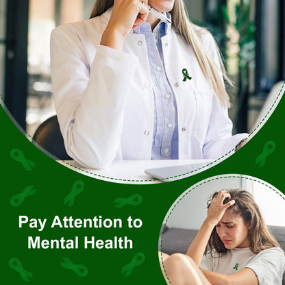 WANDIC 50Pcs Green Ribbon Mental Health Pin Badges Alloy Mental Health Awareness Brooches Liver Cancer Pin Badges Souvenir Brooches for Charity Event(2.5 * 2cm)