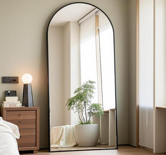 Arched Full Length Mirror, 70"x26" Free Standing Floor Mirror, Modern Full Body Mirrors with Stand, Wall Mirrors with Aluminum Alloy Frame for Bedroom,Living Room, Black