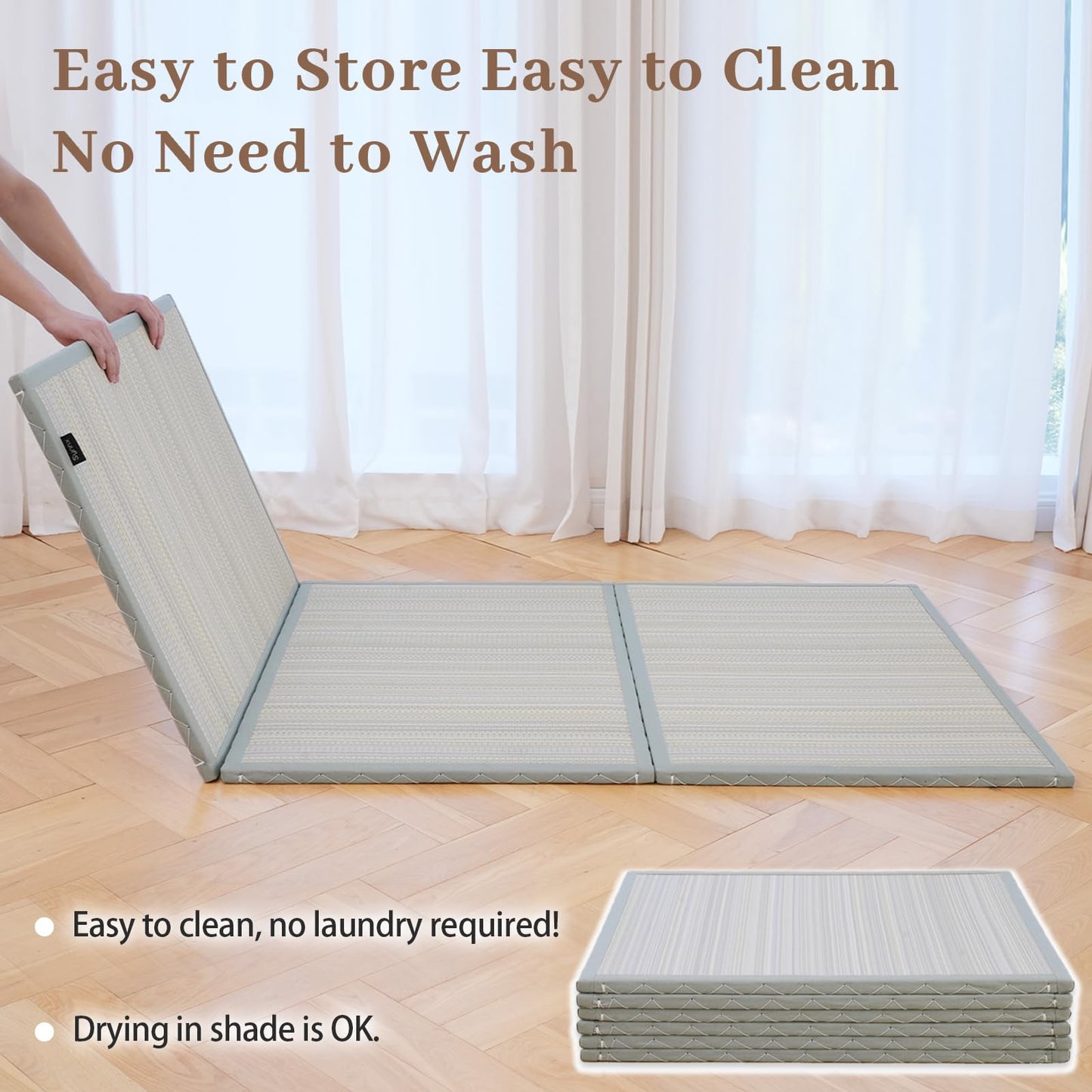 Syrinx Japanese Tatami Futon Mattress - Foldable Floor Sleeping Pad, Folding Design for Easy Portability & Storage, Moisture-Resistant Mat for Full Size Bed or Rug, Green, 80"*60"x0.9"