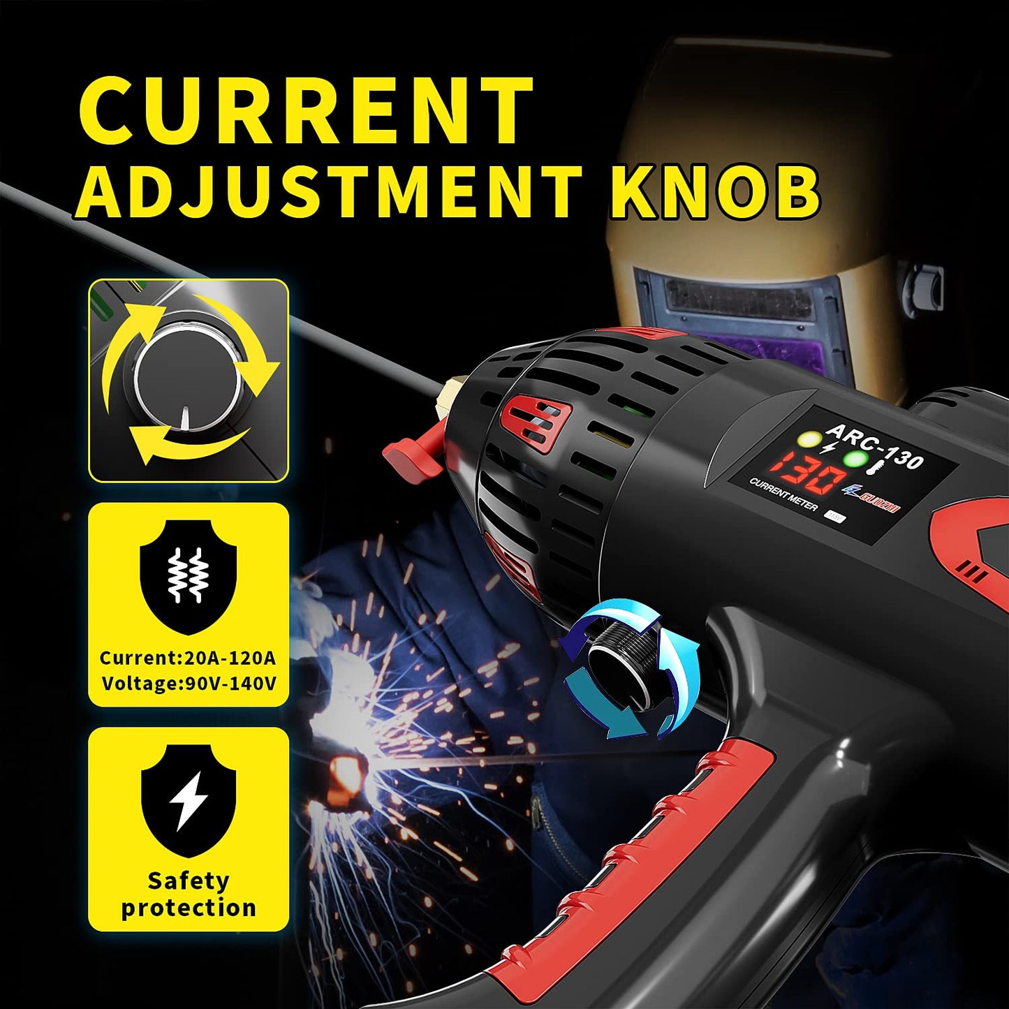 GZ GUOZHI Welding Machine Handheld, 110V 130Amp Portable ARC Welder Hand Held Welder Machine, Digital Display IGBT Inverter with Welding Tool Set and Toolbox