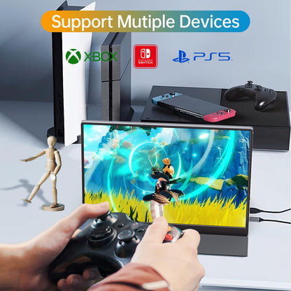 Portable Monitor 15.6 Inch 1080P USB-C HDMI Ultra-Slim Travel Monitor with Kickstand, for Laptop, PC, Mac Phone, PS, Xbox, Swich IPS Ultra-Thin Zero Frame Gaming