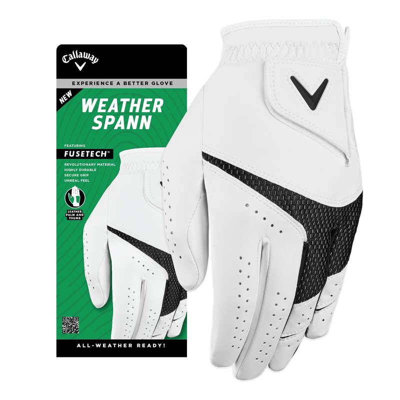 Callaway Golf Weather Spann Glove (Worn on Right Hand,White,Small,Cadet (Short Fingers))