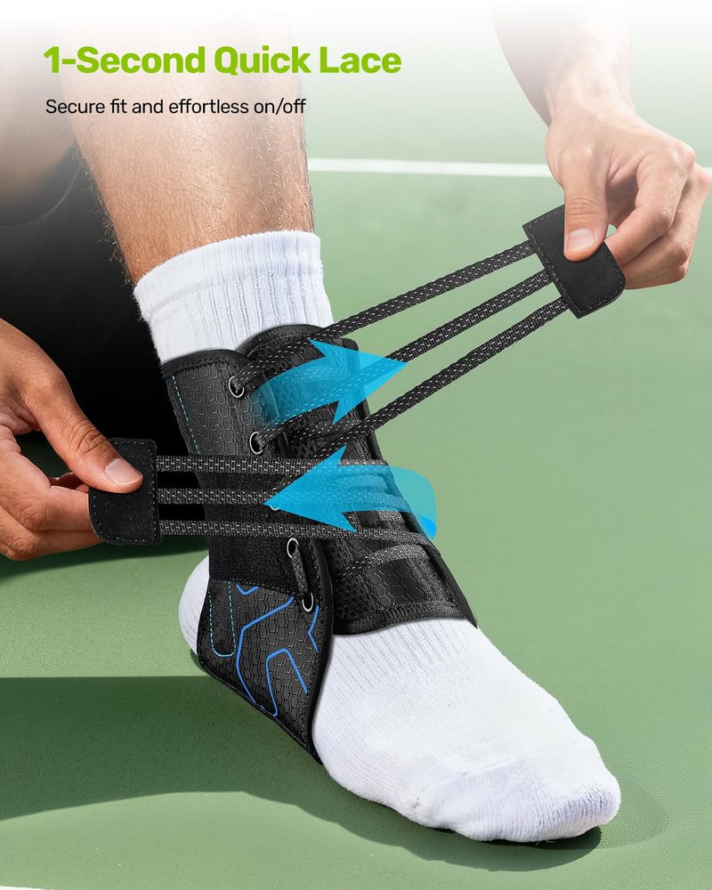 Rakiie Quick Lace Up Ankle Brace with 2 Metal Support Stays, Breathable Stabilizer for Sprained Ankle, Slim Fit Ankle Support for Men & Women, Sports, Running, Basketball (Black, M)