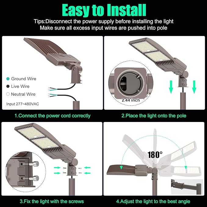 480V 320W Parking Lot Light LED Pole Light w/Slip Fitter Mount, UL DLC Listed LED Shoebox Lights 44800LM 5000K Flood Lights 277-480VAC Input, 480Volt Outdoor Commercial Roadway Street Fixtures