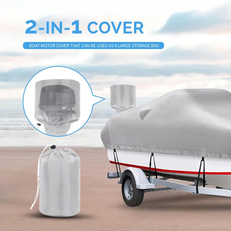 Plscoverit Trailerable Boat Cover, 20'-22' Heavy Duty 1200D Polyester Canvas Boat covers, UV Resistant Waterproof Bass Boat Covers with Motor Cover, Fits V-Hull Tri-Hull Fish & Ski Boat Boat, Runabout