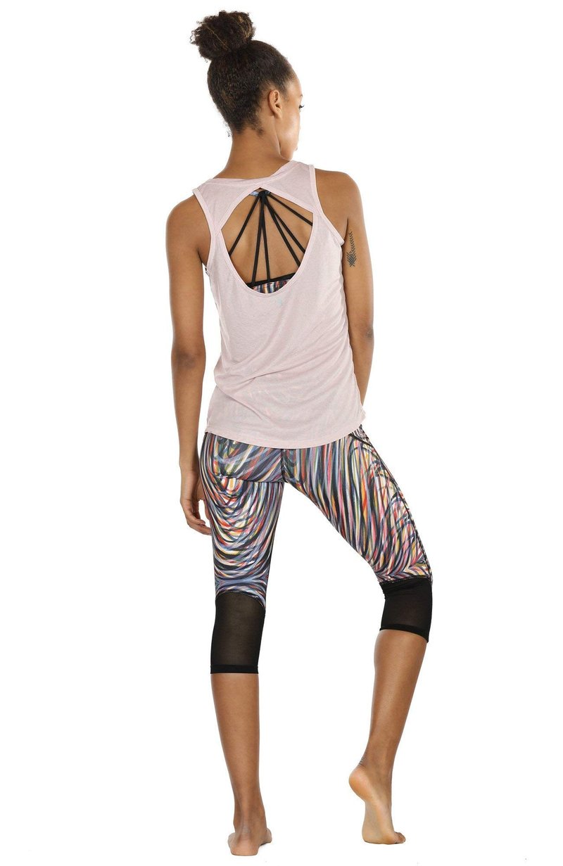 icyzone Yoga Tops Activewear Workout Clothes Open Back Fitness Racerback Tank Tops for Women(XL,Black/Pale Blush)