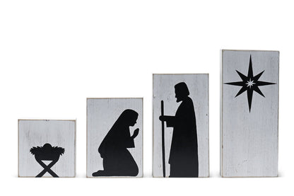 Ornativity Wooden Block Nativity Scene - Black Xmas Silhouette Christmas Figures on White Painted Wood Blocks Indoor Nativity Table Top Shelf Sitter Mantle Centerpiece Set Decorations - 1 Set