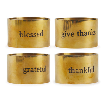 DII Christmas Thanksgiving Holiday Tabletop Décor Collection Decorative Napkin Ring Holder Set, 1.6 Dia x 1.25" Height, Always Grateful Gold, 4 Piece
