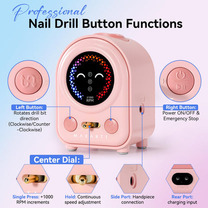 Makartt Electric Nail Drill - 35000RPM Rechargeable Efile with Coreless Motor, Nouvella Portable Nail Filer Machine for Acrylic Gel Removal with Drill Bits Set, Black