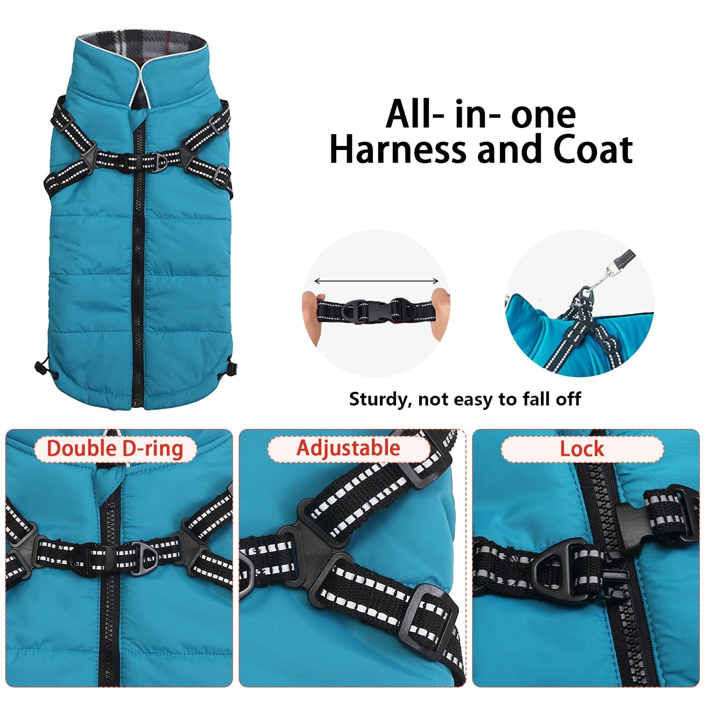 Warm Pet Dog Coats and Jackets,Waterproof Reflective Pet Dog Harness Vest Winter Puppy Clothes with Chest Strap, Outdoor Walking Adjustable Chest Strap-Blue-M