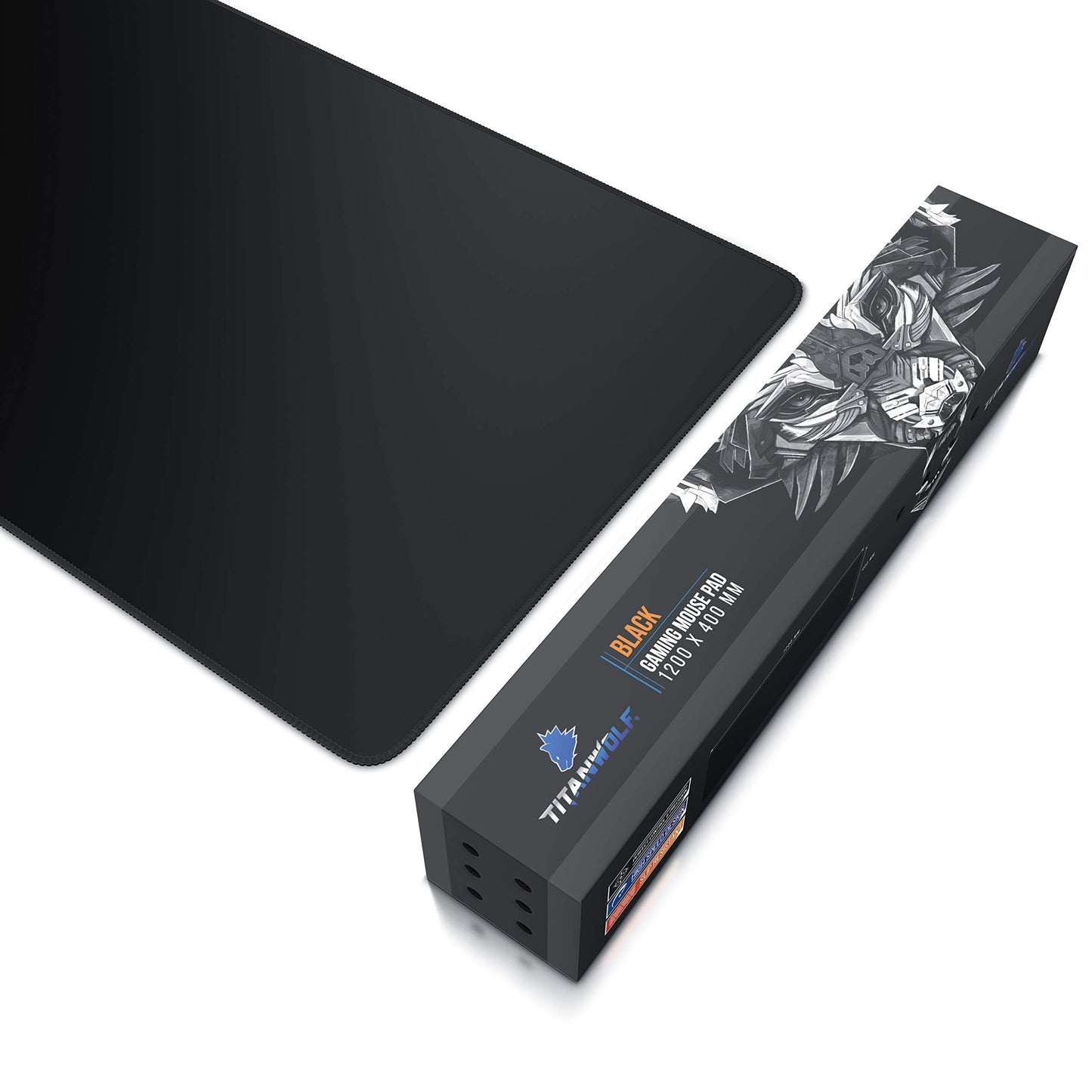 TITANWOLF - Extra Large Gaming Mouse Mat 1200x400mm Oversize - XXL Mouse Pad with motif - Desk Pad XXXL Extended – For Precision and Speed - Non-Slip Rubber Base – For Mouse and Keyboard - Black