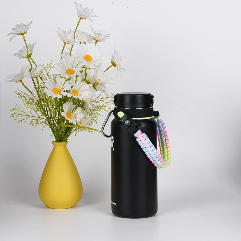 iLVANYA 2.0 Paracord Handle Compatible with Hydro Flask 2.0 Wide Mouth Water Bottle 12 oz 16 oz 18 oz 20 oz 32 oz 40 oz 64 oz，Perfect for Daily Walking Biking Hiking (Bright Rainbow)