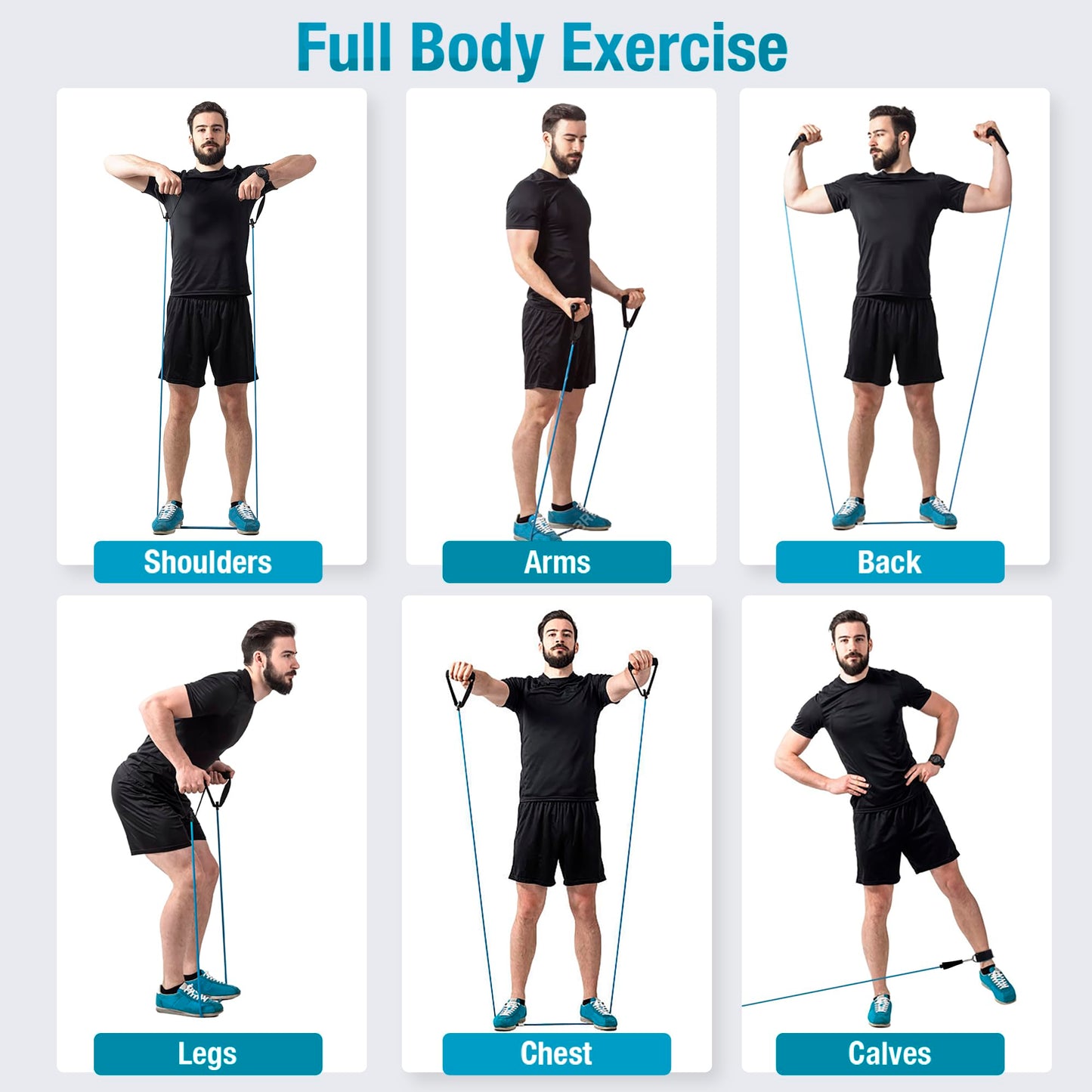 Beenax Resistance Bands Set with Handles - Heavy Duty 12pcs Exercise Bands, Up to 100/150/200/250 LBS - Fitness Training Tubes for Home, Gym, Physio - Handles, Ankle Straps, Door Anchor, Carry Bag
