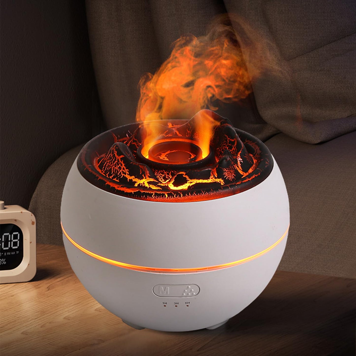 Essential Oil Diffuser, Volcano Fire Flame Aromatherapy Diffuser, 360ml Ultrasonic Cool Mist Humidifier, Scent Aroma Diffuser with 7 Colors Light, Timer & Auto Shut-Off for Home, Room (Black)