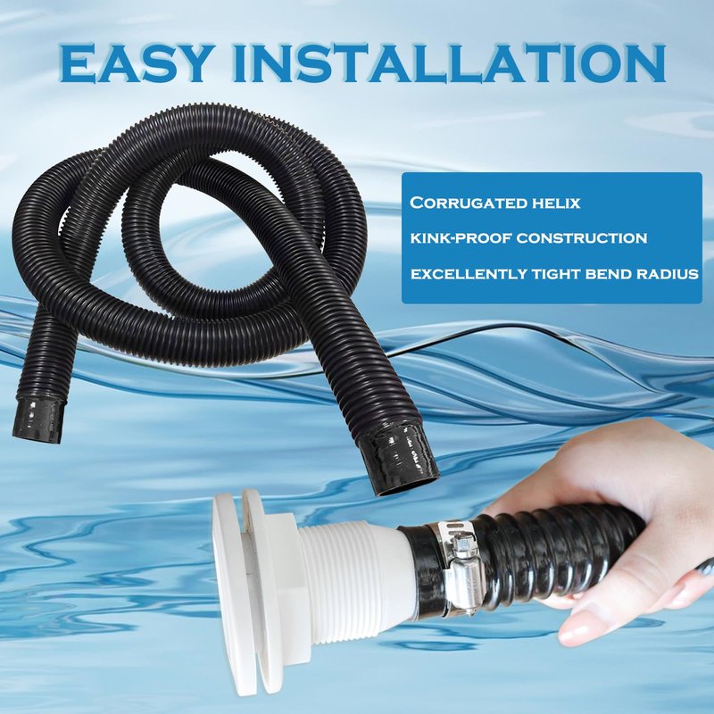 maierke 1-1/8 Boat Bilge Pump Hose Kit,1-1/8 Dia 6 FT Kink-free PVC Hose,1-1/8 Inch ABS Thru-Hull Fitting,2PCS Stainless Steel Hose Clamps for Boat Marine