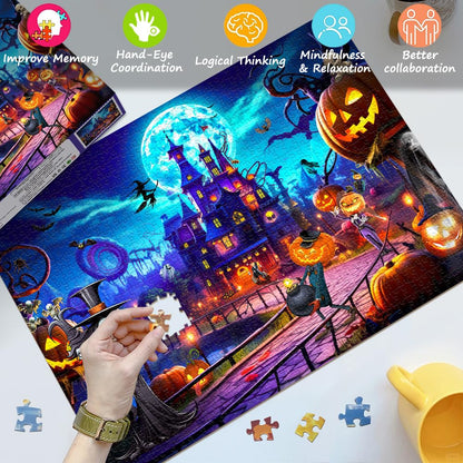 Horror Halloween Jigsaw Puzzles for Adults 1000 Pieces, Interlock Perfectly Letter on Back, Home Decor Birthday Party Puzzle Gift, Halloween Puzzle 1:1 Poster Jigsaw Puzzles for Adults