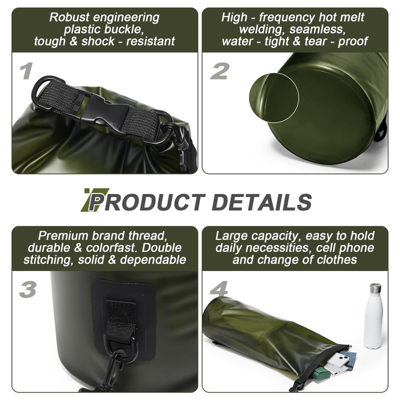 Dry Bags for Kayaking Waterproof, 5L/10L Dry Storage Bag, Roll Top Wet Bag for Swimming, Boating, Fishing,Camping & Beach