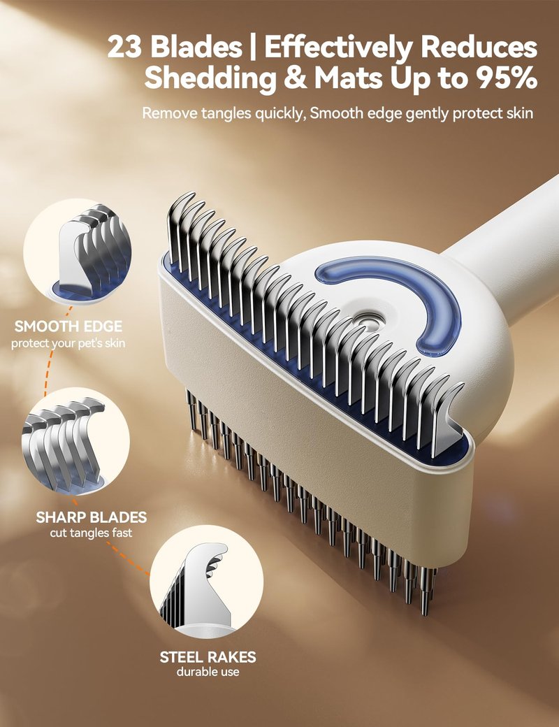 Dog Brush for Shedding with Steam, Dog Brush for Long Haired Dogs and Cats, Dual-Sided Dematting and Deshedding, Safe Non-Deforming Steel Pins, for Medium-Thick Coats Prone to Tangles & Shedding