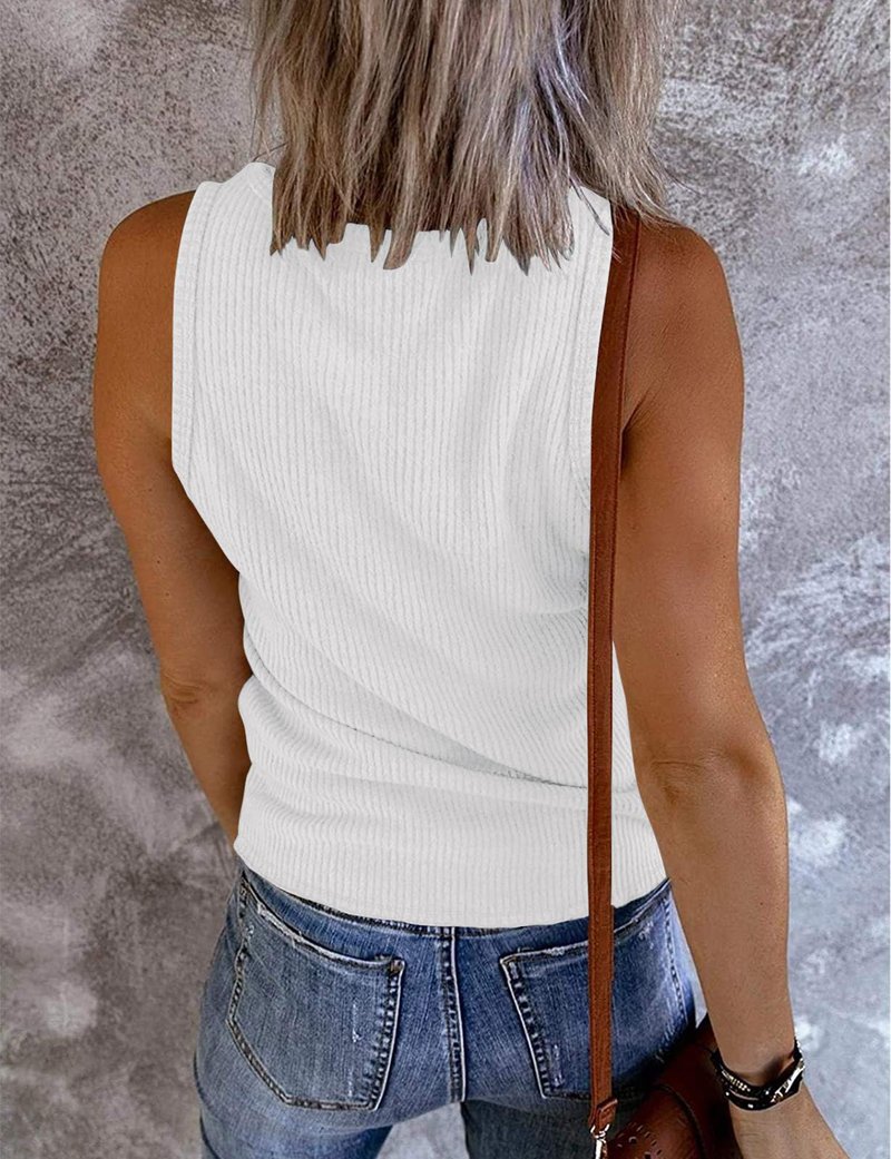 MEROKEETY Women's 2026 Summer Sleeveless Tank Tops V Neck Ribbed Dressy Casual Henley Shirts Button Loose Cami Tees, White, M