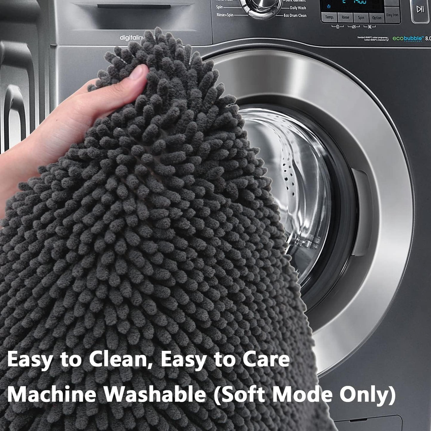 BOANKODU Bathroom Rugs 36x24, Extra Soft Absorbent Chenille Bath Rugs, PVC Backing Quick Dry, Machine Washable Bath Mats for Bathroom Floor, Tub and Shower, Home Decor Accessories,Dark Grey