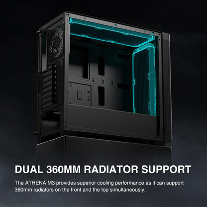 GAMDIAS ATX Mid Tower Computer Case Tempered Glass, Gaming PC Case Support Dual 360mm AIO/Radiator, 7x120mm Case Fans (4X 120mm Built-in), 420mm GPU/VGA, USB3.0X 2, Type C x1, 170mm CPU Cooler