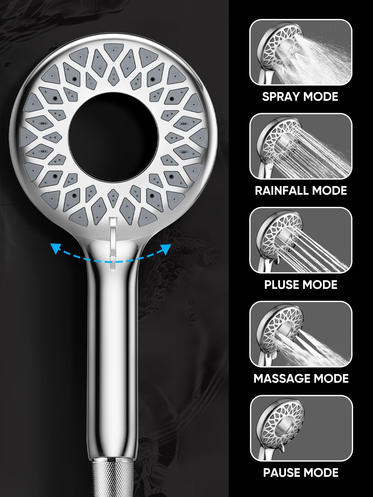 Cobbe Dual Shower Head with Magnetic Handheld, High Pressure Rain Shower Combo 2-in-1 Fixed & Detachable, Multiple Spray Modes, Built-in Magnet Dock 6ft Hose, Chrome