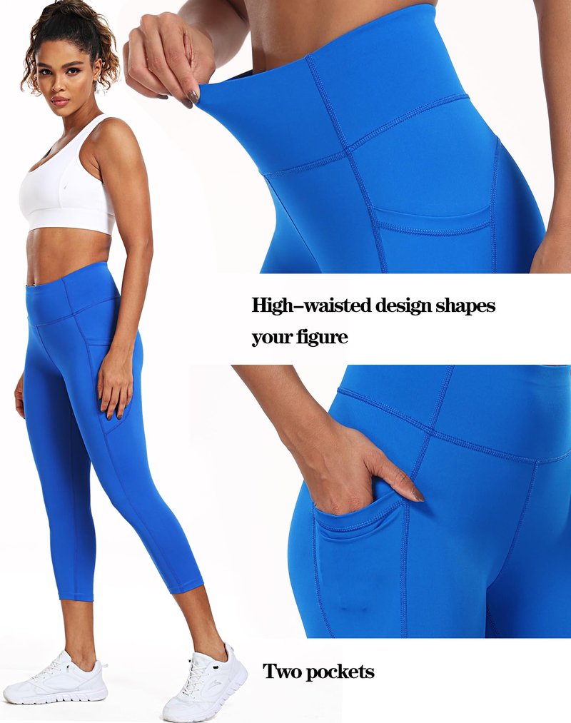 CADMUS High Waisted Workout Legging Capri for Women Athletic Yoga Pants with Two Side Pockets, 1153, Pink, S