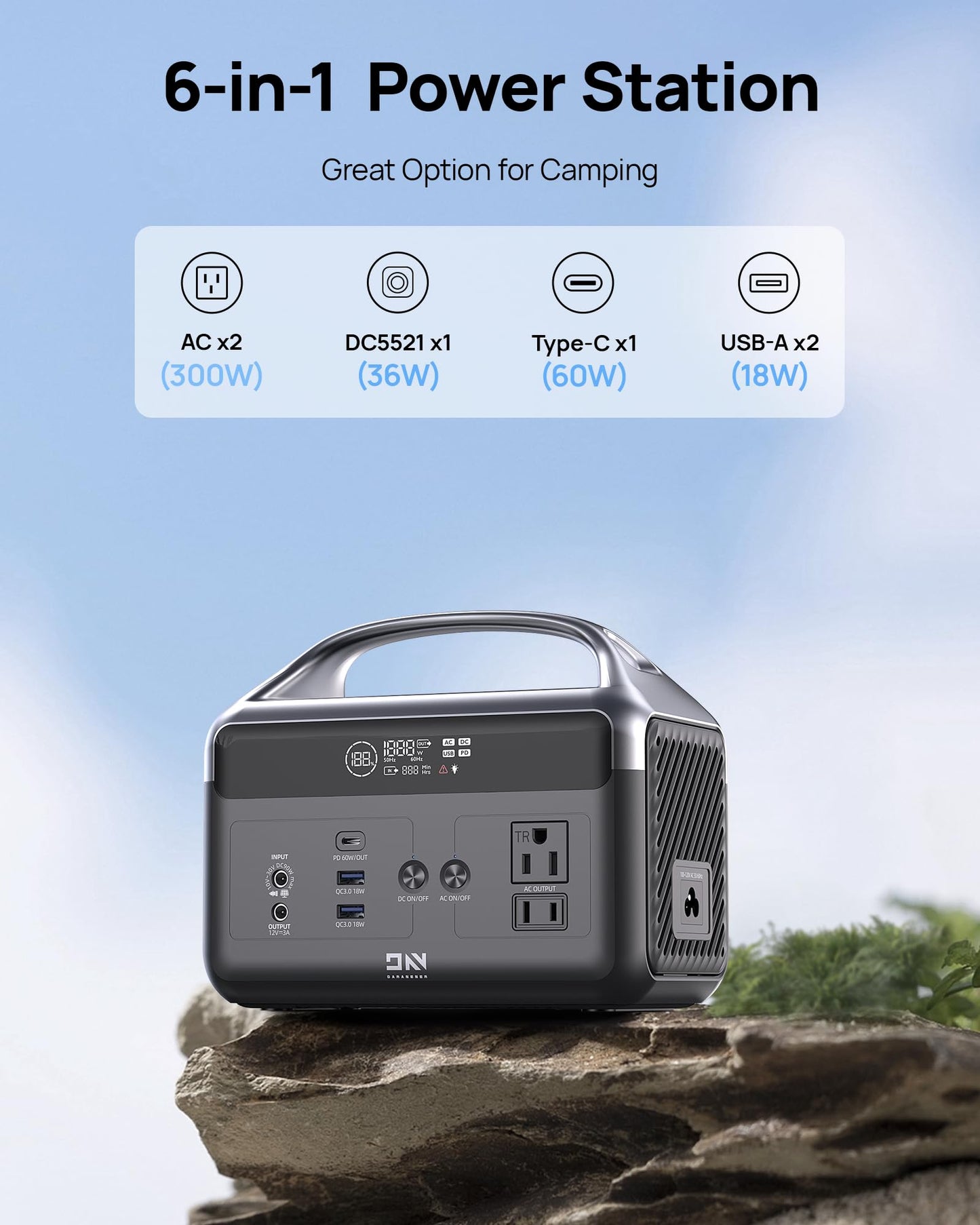 DaranEner Portable Power Station 56000mAh, 179.2Wh LiFePO4 Battery Backup w/ 2 300W (Peak 600W) AC Outlets, 1.5hrs Fast Charging, Power Bank for Hurricane Emergency/Outdoor Camping/RVs/Home Use
