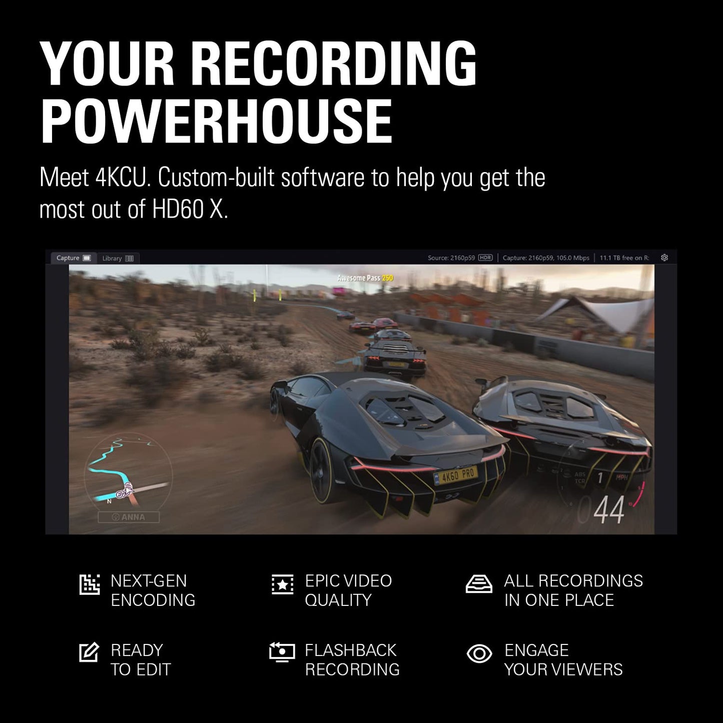 Elgato HD60 X - Stream and Record in 1080p60 HDR10 or 4K30 with Ultra-low Latency on PS5|Pro, PS4|Pro, Xbox Series X/S, Xbox One X|S, Nintendo Switch 2, in OBS and More, Works with PC and Mac