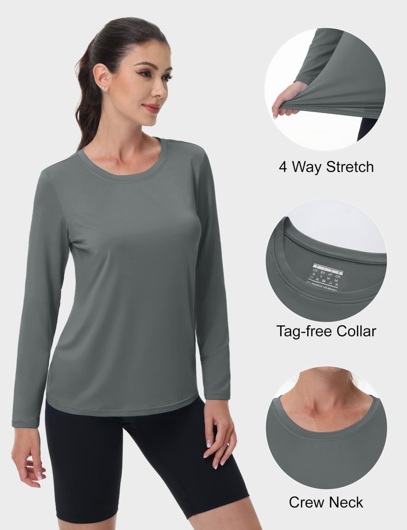 MAGCOMSEN Long Sleeve Shirts Women SPF Sun Protection Moisture Wicking UV Shirt Lightweight Hiking Athletic Tops Grey M