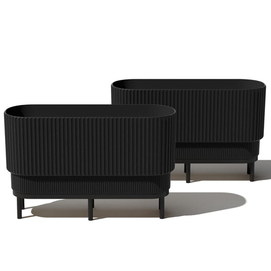Veradek Demi Series Raised Long Planter for Indoor/Outdoor Use | Made from Plastic & Stone w/Wooden Stand | Modern Patio Décor for Flowers/Shrubs
