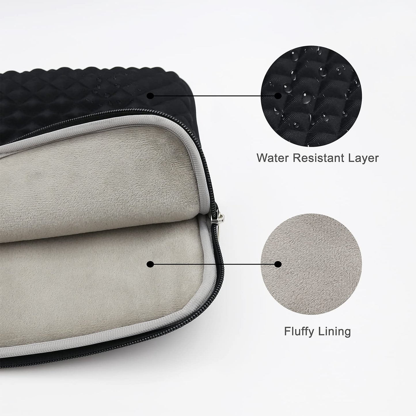 RAINYEAR 14 Inch Laptop Sleeve Diamond Foam Shock Resistant Padded Case Fluffy Lining Protective Zipper Cover Carrying Bag Compatible with 14" Notebook Computer Tablet Chromebook(Black)