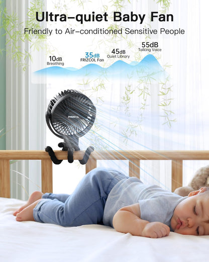 FRIZCOL Portable Stroller Fan, Use As Power Bank, 65H 12000mAh Battery Operated Fan Flexible Tripod Baby Car Seat Fans with Timming, Personal Mini Handheld/Desk/Small Clip On Fans For Stroller