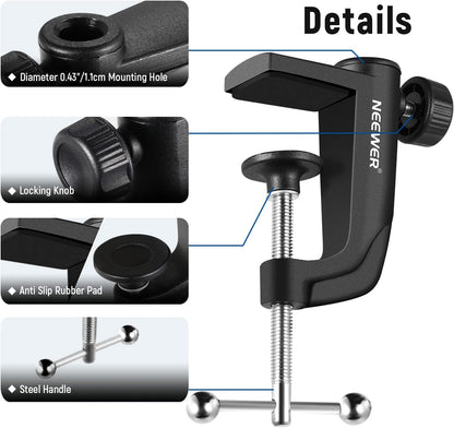 NEEWER Metal Table Mounting Clamp for Microphone Suspension Boom Scissor Arm Stand Holder with an Adjustable Positioning Screw, Fits up to 1.9inch/5centimeters Desktop Thickness (Black)
