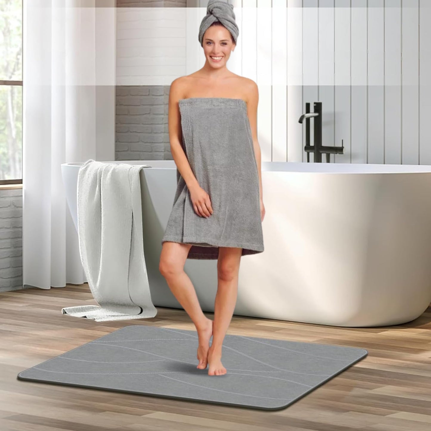 IDYFODOL Diatomite Stone Bath Mat Super Absorbent Quick Dry Easy to Clean Non Slip Versatile Mat for Bathroom, Kitchen, and More - 40x60 cm (Diatomite, Grey)
