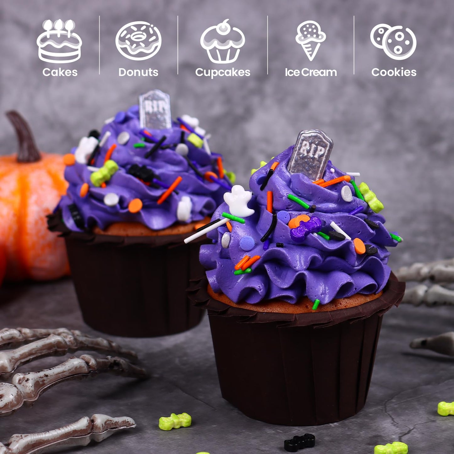 Edible Halloween Sprinkles for Cake Decorations 4.2oz Tombstone Sprinkles for Cupcake Topper, Ghosts Bat Cupcake Toppers Ice Cream, Candy, Cookie Perfect for Dessert Decoration