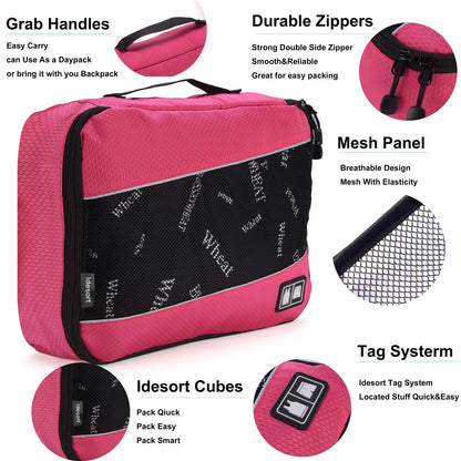 Packing Cubes Luggage Bags Organizer Durable Travel Accessories With Clothing Label, 8 Set - Rose/Blue, OneSize