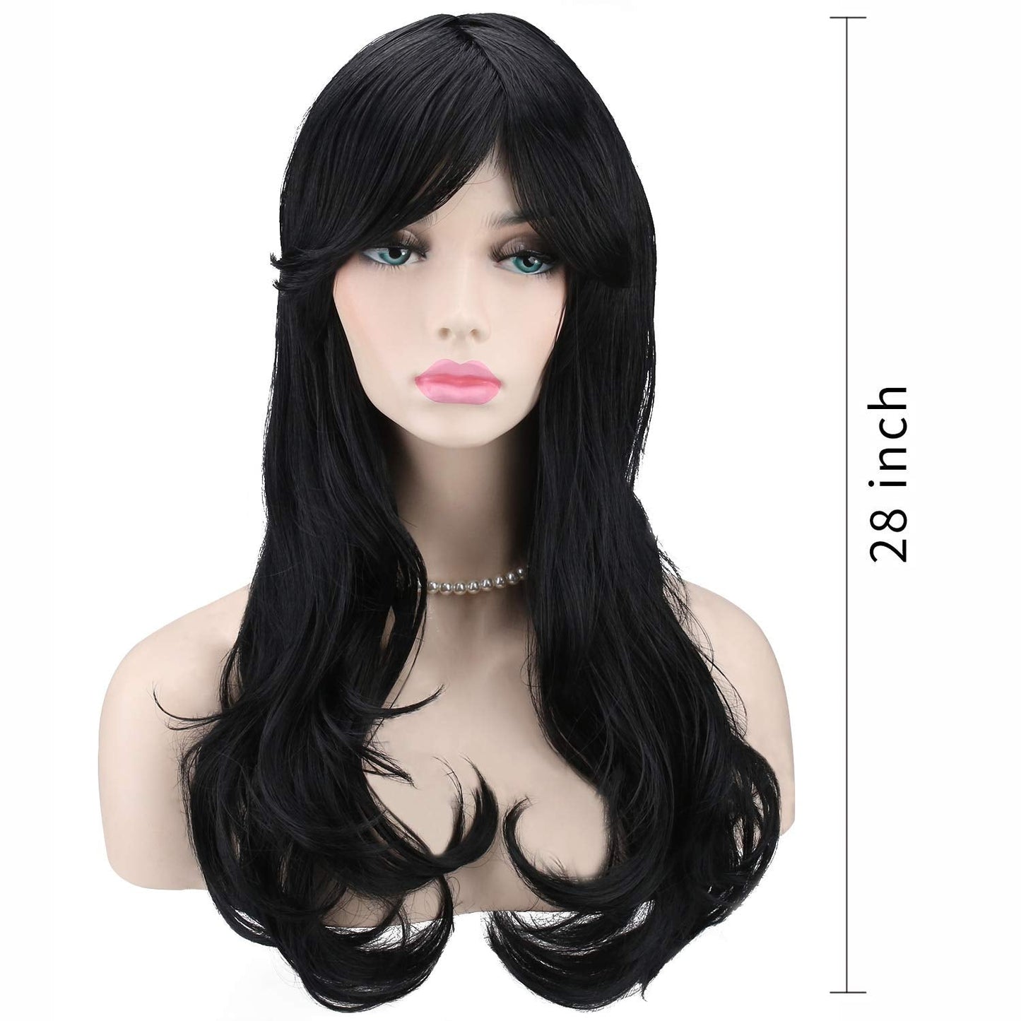 Akstore 28 inch Fashion Wigs Long Wavy Curly Hair Cosplay Wig & Wig Cap (Black)