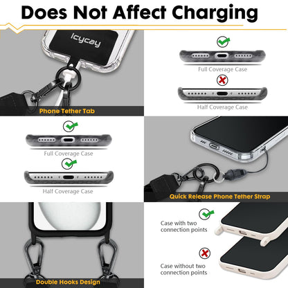 Icycay Phone Lanyard Crossbody, Black Marble Cell Phone Strap for Around The Neck Adjustable, Anti Theft Cute Lanyard for iPhone Case ID Holder Keys Accessories Travel Essential