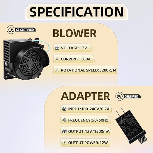 Replacement Inflatable Fan - 12V 1.0A Blower with 12V 1.5A Adapter and 3 LED Lights for Halloween Outdoor Christmas Holiday Inflatables Fan Blower (Adapter Blower with 5 LEDs)