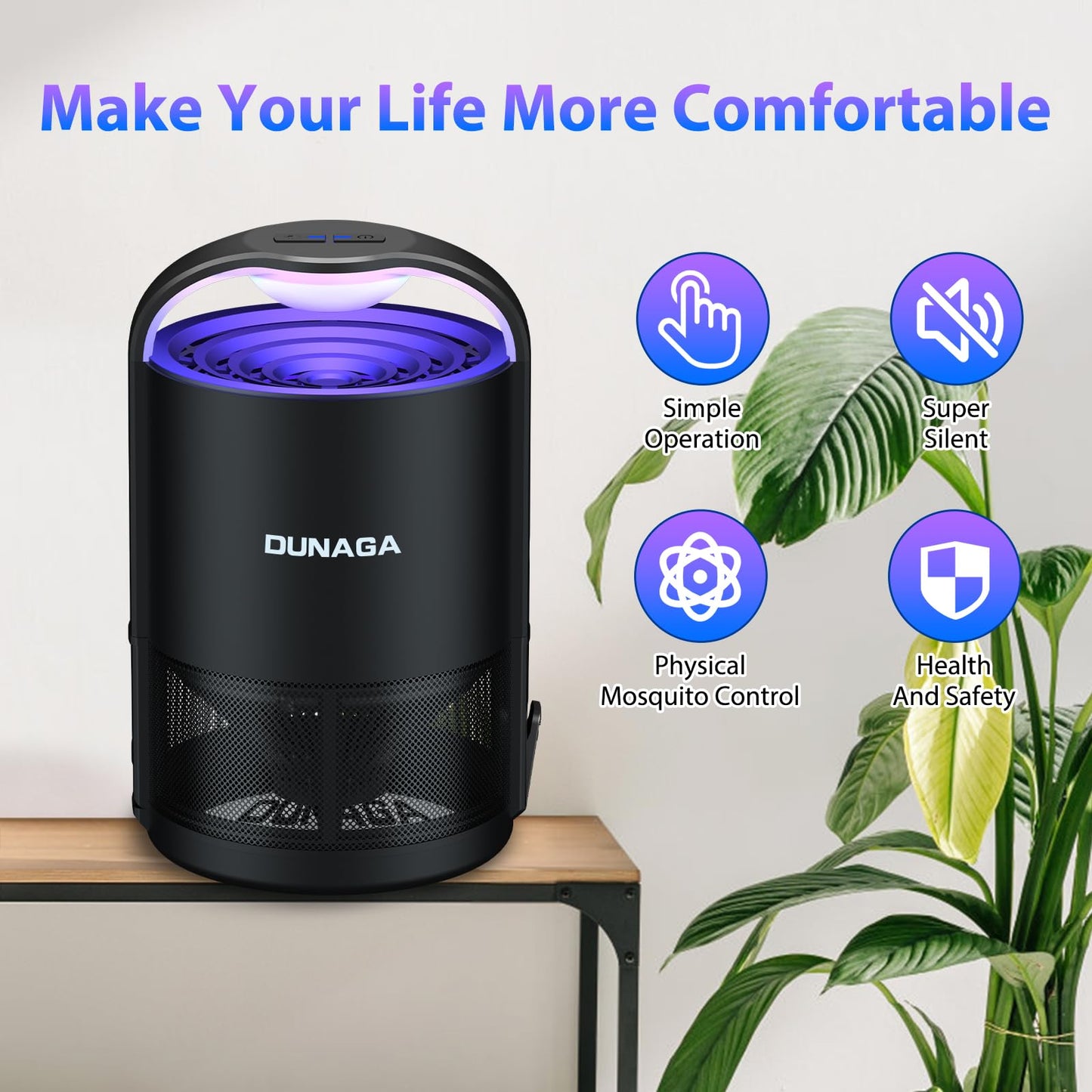 DUNAGA Fly Traps, Fruit Fly Trap Indoor, Gnat Traps, Bug Zapper Indoor,Mosquito Traps with 10 Sticky Glue Boards, Black