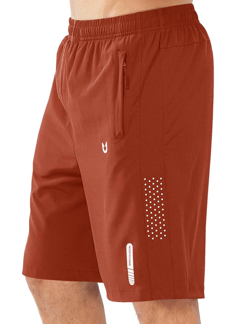 NORTHYARD Men's Athletic Running Shorts Gym Workout 7"/9"/5" Quick Dry Lightweight Sports Basketball Tennis 3 Zipper Pockets REDCLAY-9inch L