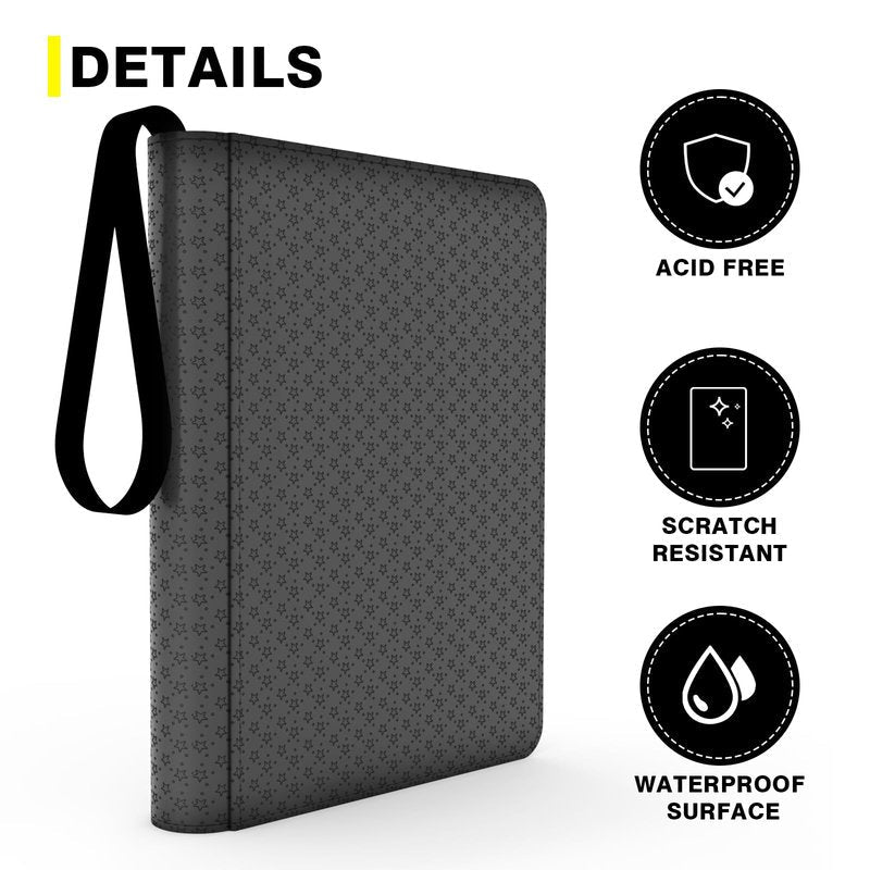 9-Pocket Card Binder - Holds 432 Cards, Premium Zippered Card Album Folder, 24 Side Loading Pages, Compatible with Penny Sleeves for Basketball Football, TCG, and Game Card Storage & Display(Black)